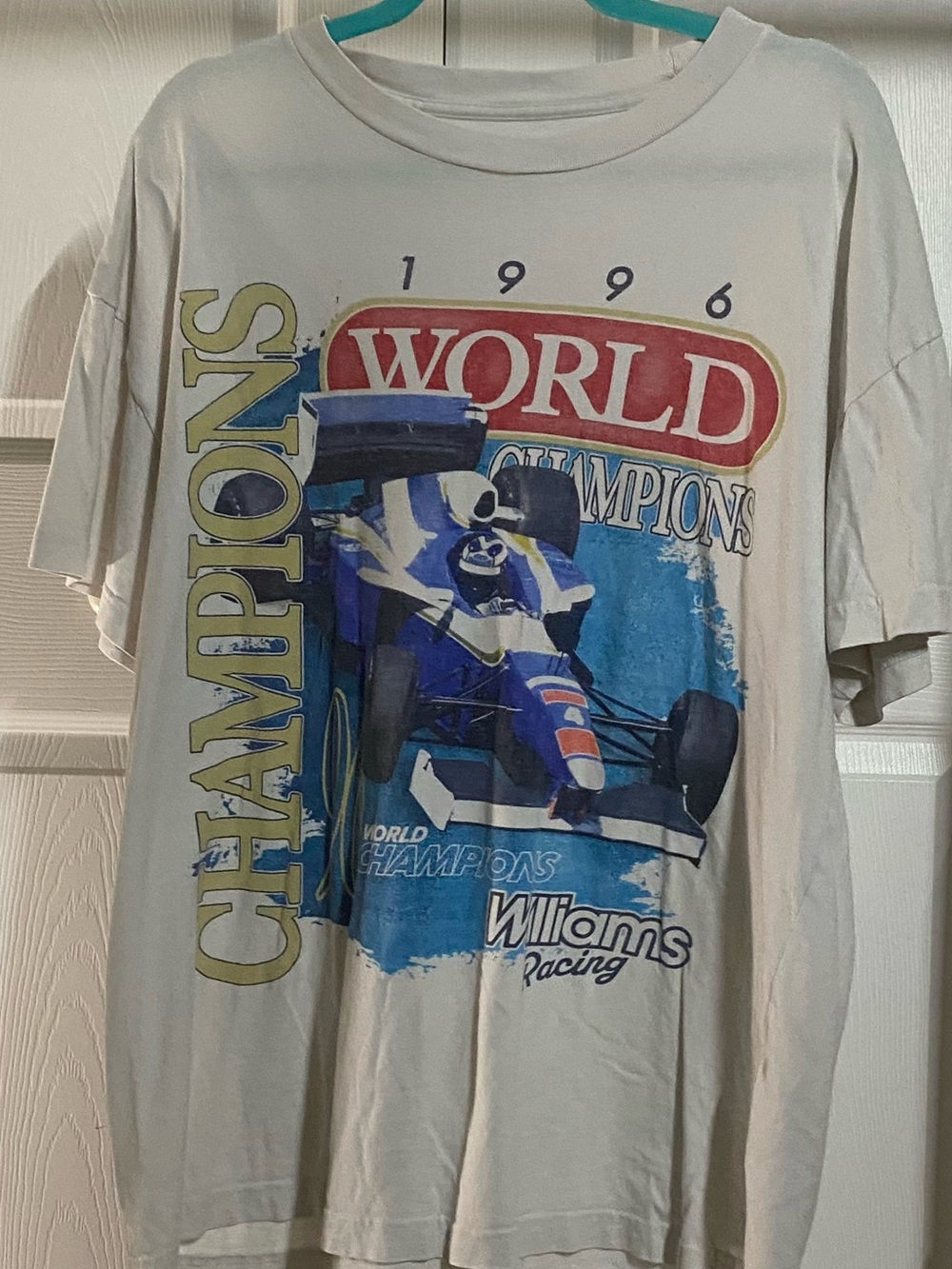 Abercrombie & Fitch White Graphic '1996 World Champions' Racing Tee